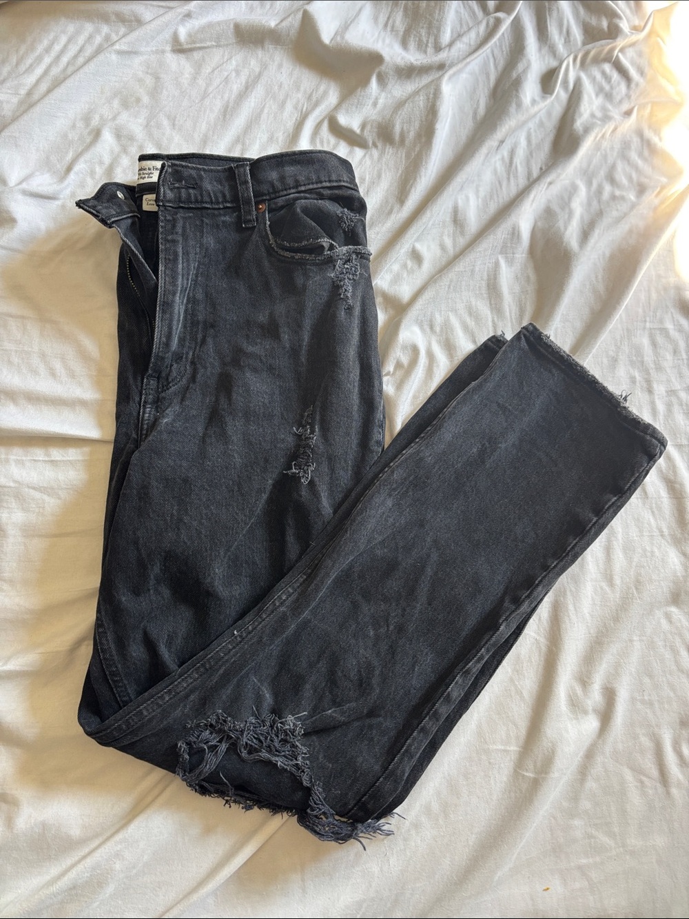 Abercrombie & Fitch Black Curve Love Straight Leg Distressed Jeans